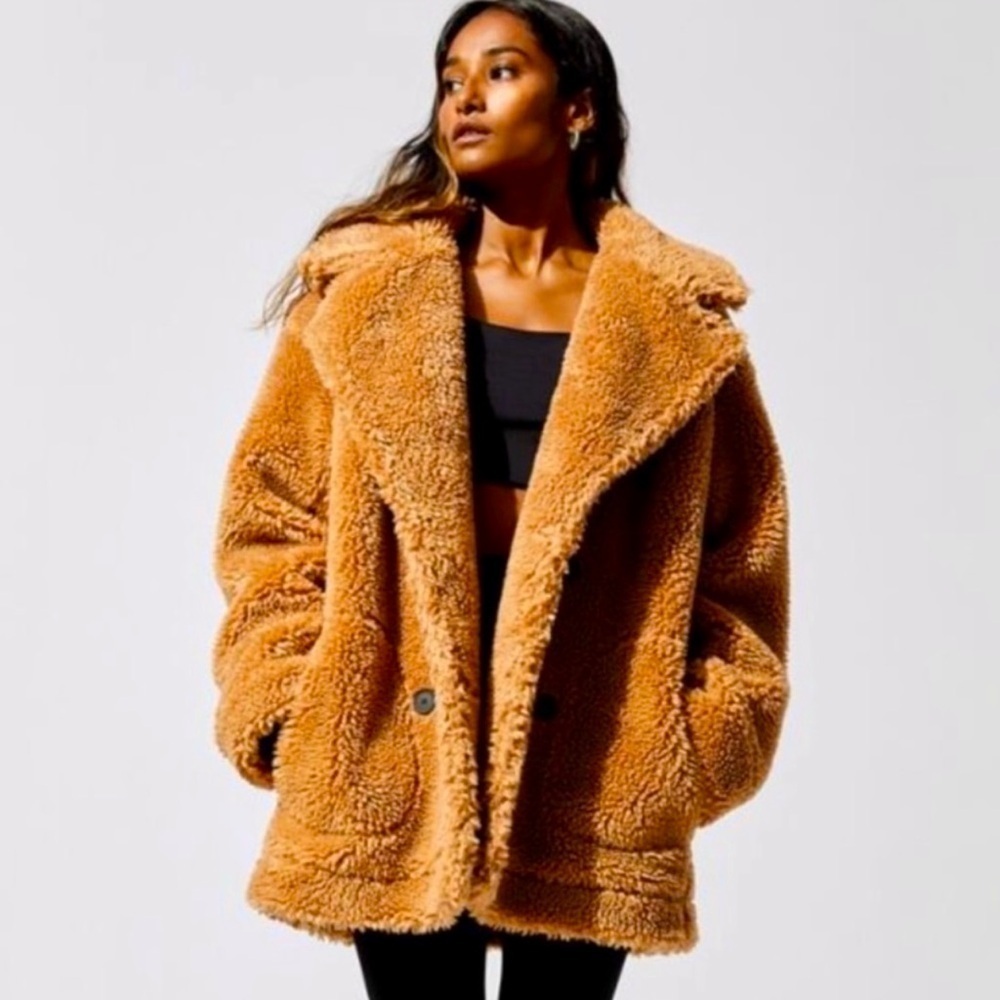 CARBON38 Double Breasted Teddy Jacket Camel Tan Brown M